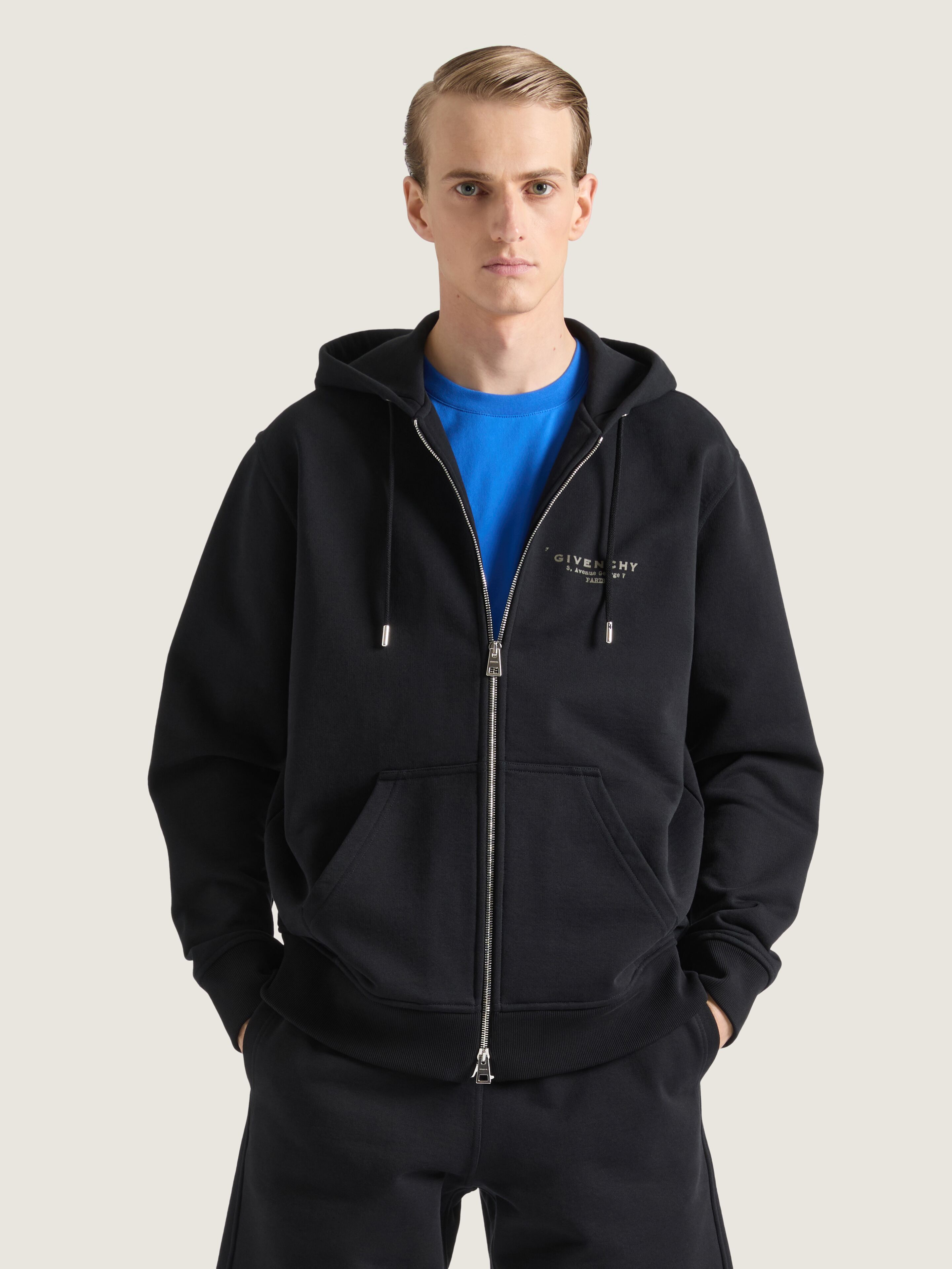 Zipped hoodie in fleece with GIVENCHY Stamp print
